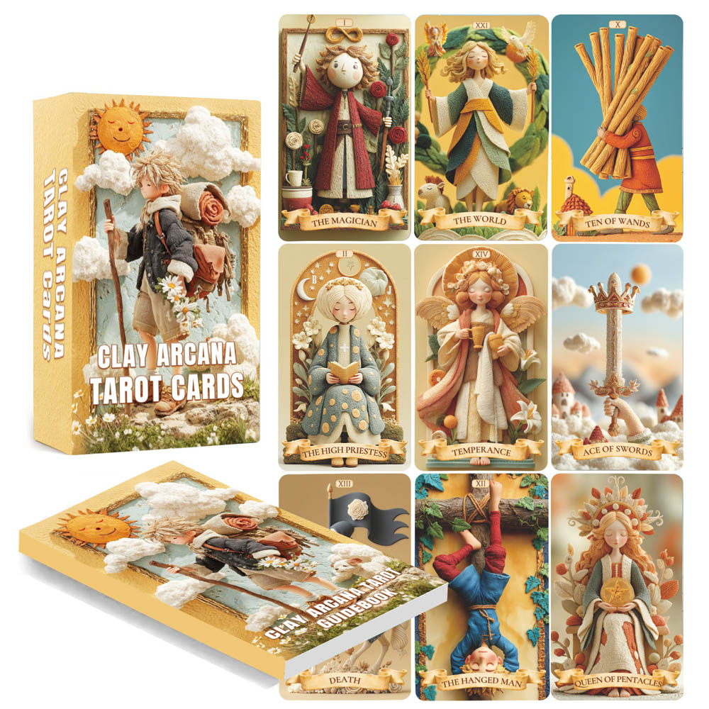Tarot Deck With Guidebook - 78 타로 카드 세트, 13x8cm 클레이