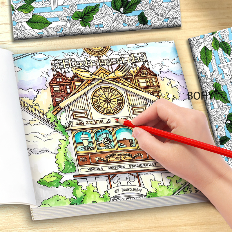 Adult Coloring Book Stress Relief - 시간 여행 테마 컬러링북, 아름다운 레트로