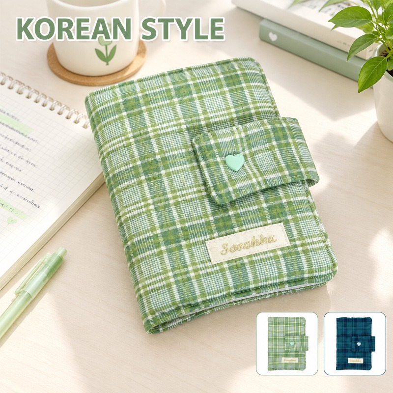 녹색과 흰색 격자무늬가 있는 수제 제본용 천 커버, 한 - Stationery Books 리뷰 및 가격