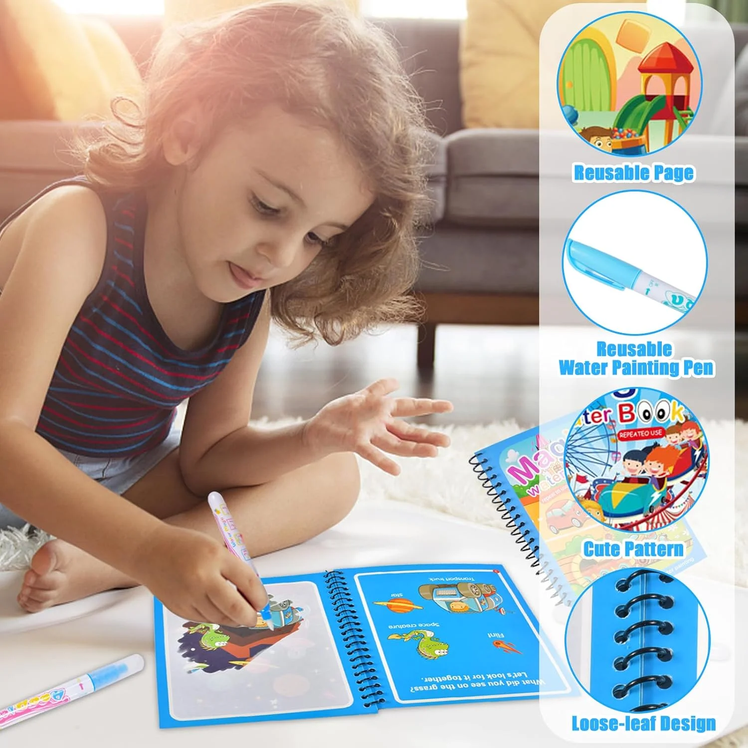 다시 사용할 수 있는 그림 그리기 책, 몬테소리 색칠하 - Reusable Water Magic Coloring Book 리뷰 및 가격