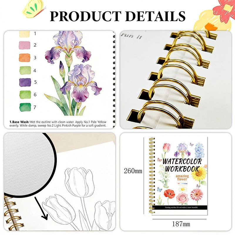 핫세일 스프링 제본 수채화 꽃 그림 연습장 두꺼운 종이 - Stationery Books 리뷰 및 가격